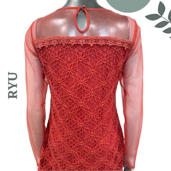RYU Coral Lace Mesh Dress – Size Small – Sheer Sleeves & Layered Hem - Picture 6 of 8